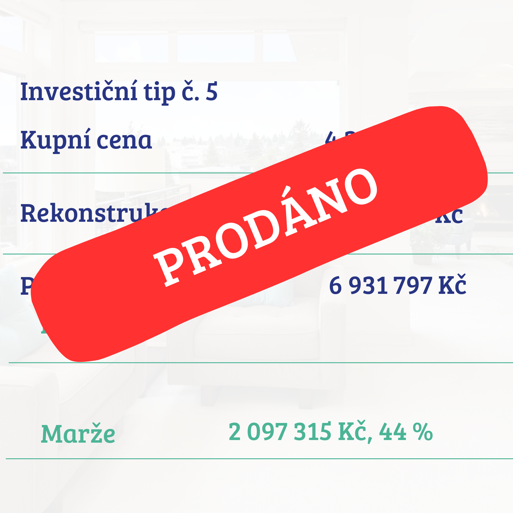 Investiční tip č. 5: Praha 6 – Řepy, marže 419 463 Kč, tj. 15,35% zhodnocení