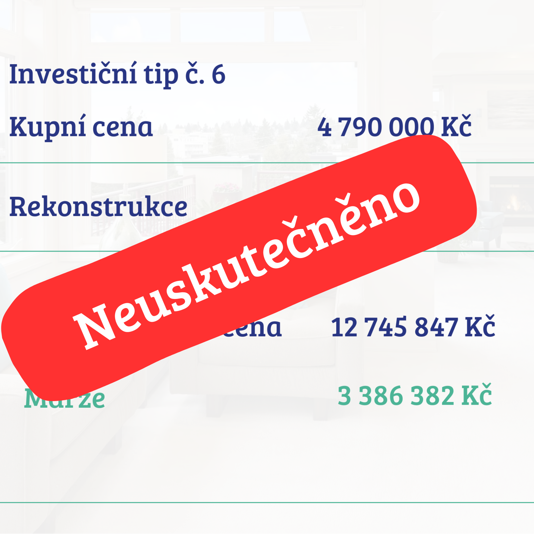Investiční tip č. 6: Dostavba rodinného domu, marže 4 165 750 Kč, tj. 26,47 % zhodnocení
